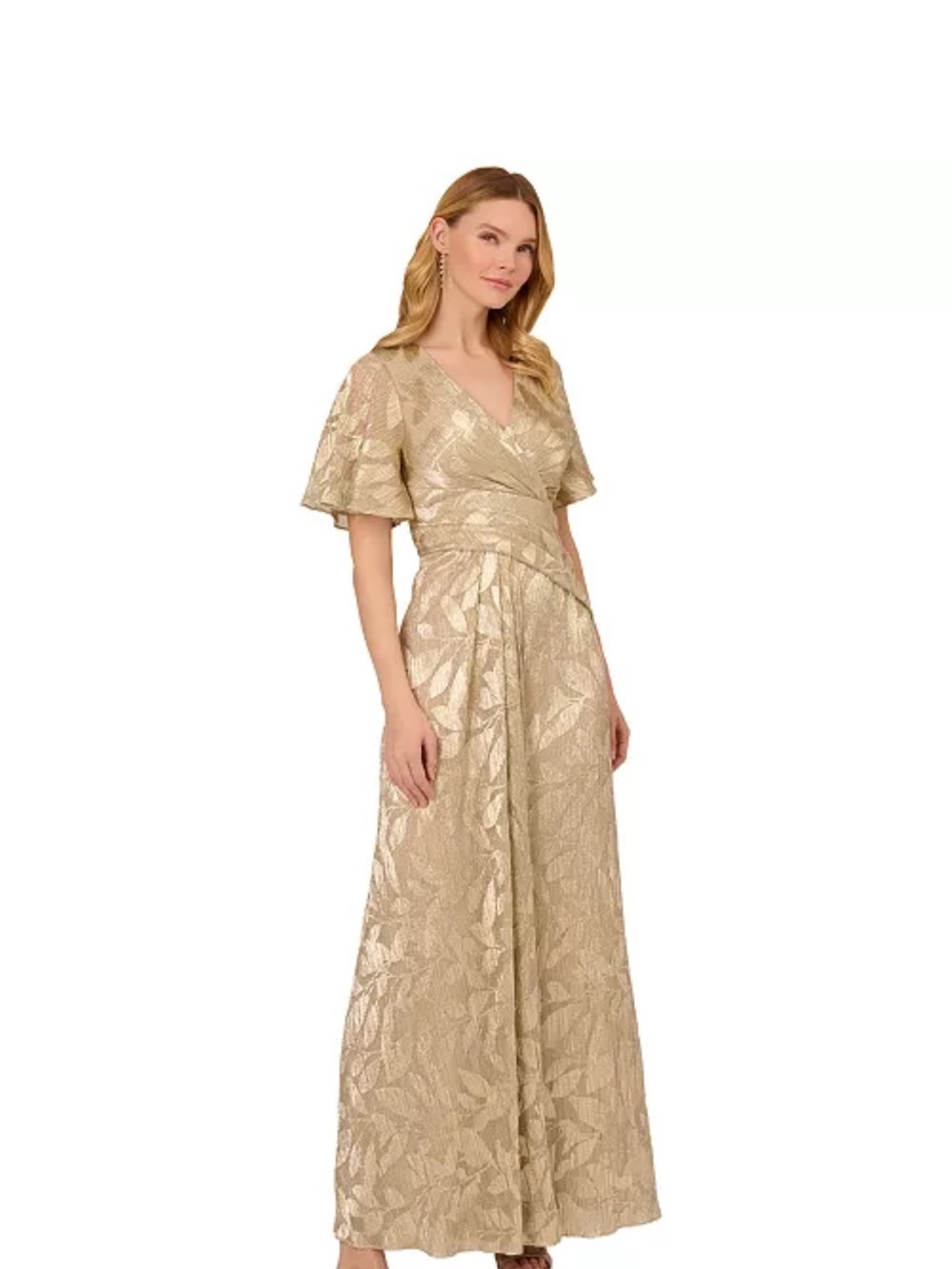 Adrianna Papell
Women's Foil Leaf Flutter-Sleeve Draped Gown sz8